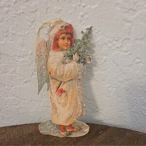 Vintage 1980s Christmas Die Cut Ornament  Angel Child Ephermera Victorian Syle